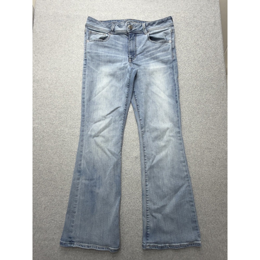 American Eagle Kick Boot Jeans Womens 12 Short Blue Light Wash Super Stretch